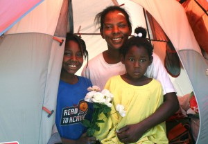 Torricka Wilson with her daughters Toristine and Toriawn in their tent, given to them by Occupy Oakland organizers.